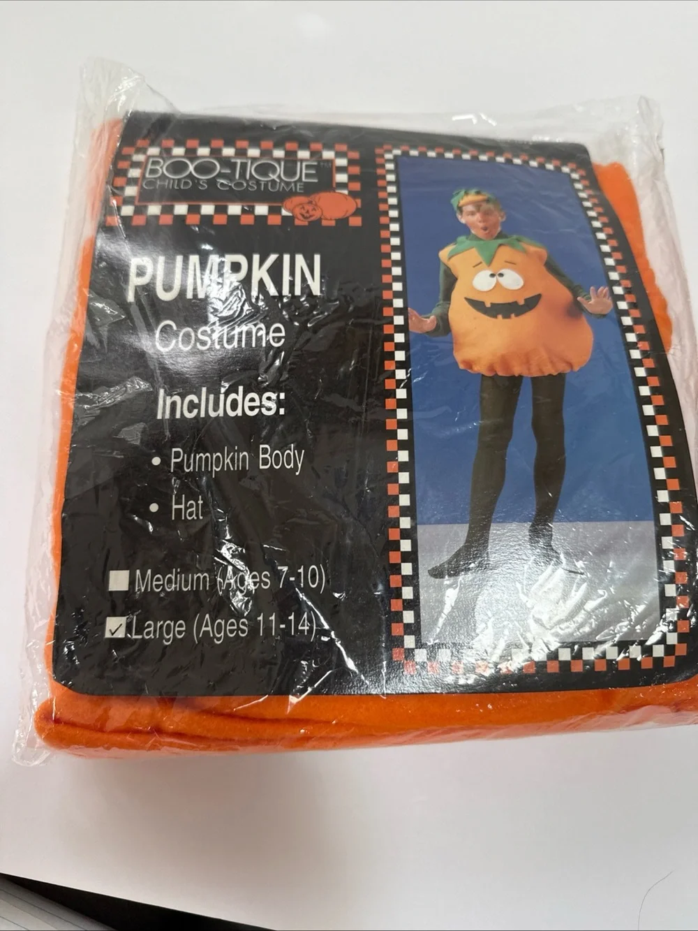 Orange Pumpkin Kids Costume with Green Leaves size large in kids new open pack